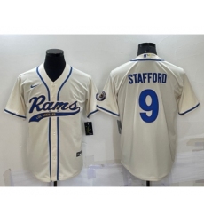 Men's Los Angeles Rams #9 Matthew Stafford Cream Stitched Cool Base Nike Baseball Jersey