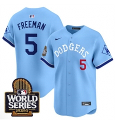 Men's Los Angeles Dodgers #5 Freddie Freeman Blue With 2024 World Series Vapor Premier Limited Stitched Baseball Jersey