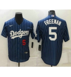 Men's Los Angeles Dodgers #5 Freddie Freeman Navy Blue Pinstripe Stitched MLB Cool Base Nike Jersey