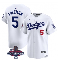 Men's Los Angeles Dodgers #5 Freddie Freeman White 2024 World Series Champions Home Limited Stitched Baseball Jersey
