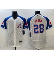 Men's Atlanta Braves #28 Matt Olson White 2023 City Connect Flex Base Stitched Jersey
