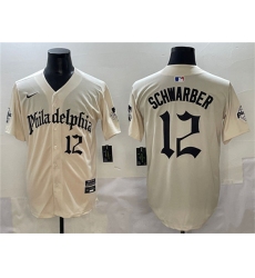 Men's Philadelphia Phillies #12 Kyle Schwarber Cream Gothic Vapor Limited Stitched Jersey