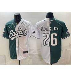 Men's Philadelphia Eagles #26 Saquon Barkley Green White Split Stitched Jersey