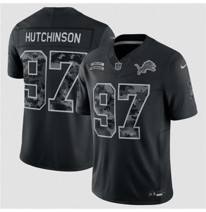 Men's Detroit Lions #97 Aidan Hutchinson Black F.U.S.E. 2026 Salute to Service Limited Football Stitched Jersey