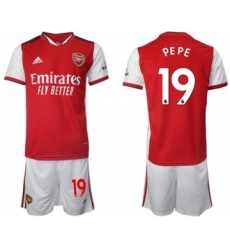 Arsenal F.C #19 Nicolas Pépé Red Home Soccer Jersey with Shorts