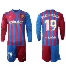 Men 2021-2022 Club Barcelona home red blue Long Sleeve 19 Nike Soccer Jersey