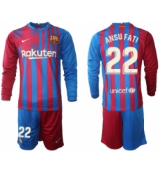 Men 2021-2022 Club Barcelona home red blue Long Sleeve 22 Nike Soccer Jersey