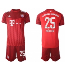 Men's FC Bayern München #25 Thomas Müller Red Home Soccer Jersey With Shorts