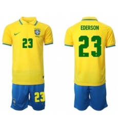 Men's Brazil #23 Ederson Yellow Home Soccer Jersey Suit