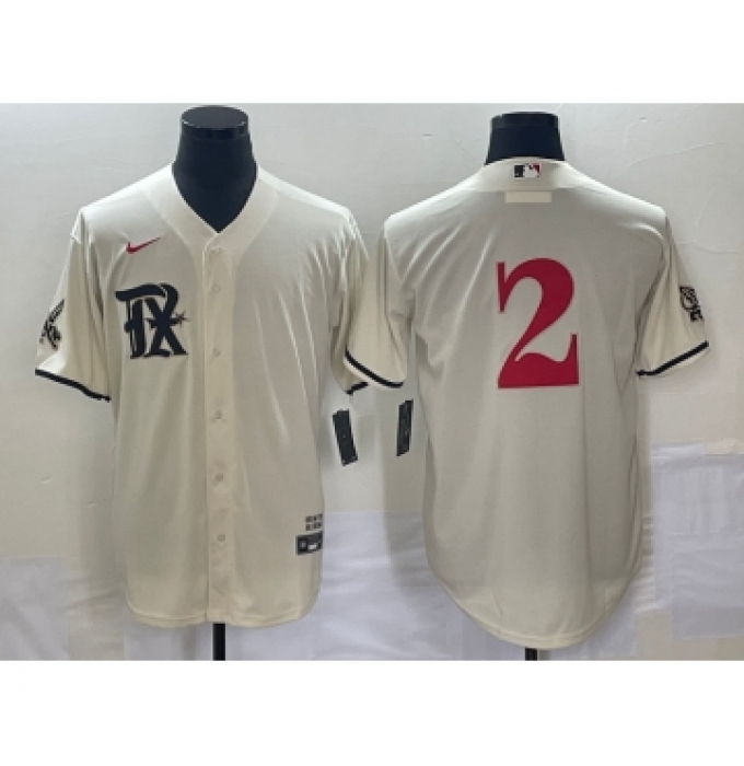Men's Texas Rangers #2 Marcus Semien Cream 2023 City Connect Stitched Baseball Jersey