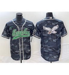 Men's Nike Philadelphia Eagles Gray Camo Team Big Logo Cool Base Stitched Baseball Jersey