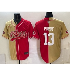Men's San Francisco 49ers #13 Brock Purdy Gold Red Split Stitched Jersey