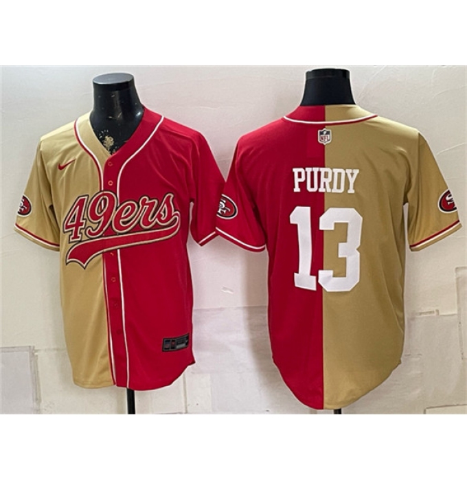 Men's San Francisco 49ers #13 Brock Purdy Gold Red Split Stitched Jersey
