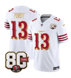 Men's San Francisco 49ers #13 Brock Purdy White Gold 80th Anniversary “Rivalries” 2026 F.U.S.E. Vapor Untouchable Limited Football Stitched Jersey