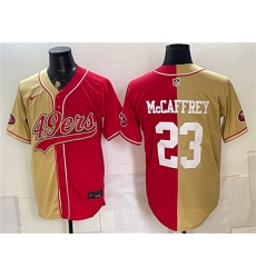 Men's San Francisco 49ers #23 Christian McCaffrey Gold Red Split Stitched Jersey