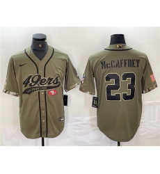 Men's San Francisco 49ers #23 Christian McCaffrey Olive Salute to Service With Cool Base Stitched Baseball Jersey