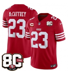 Men's San Francisco 49ers #23 Christian McCaffrey Red 2026 F.U.S.E. With 80th Anniversary & 3-Star C Vapor Untouchable Limited Football Stitched Jersey