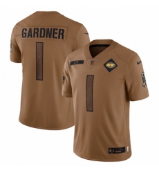 Men's New York Jets #1 Ahmad Sauce Gardner Nike Brown 2023 Salute To Service Limited Jersey