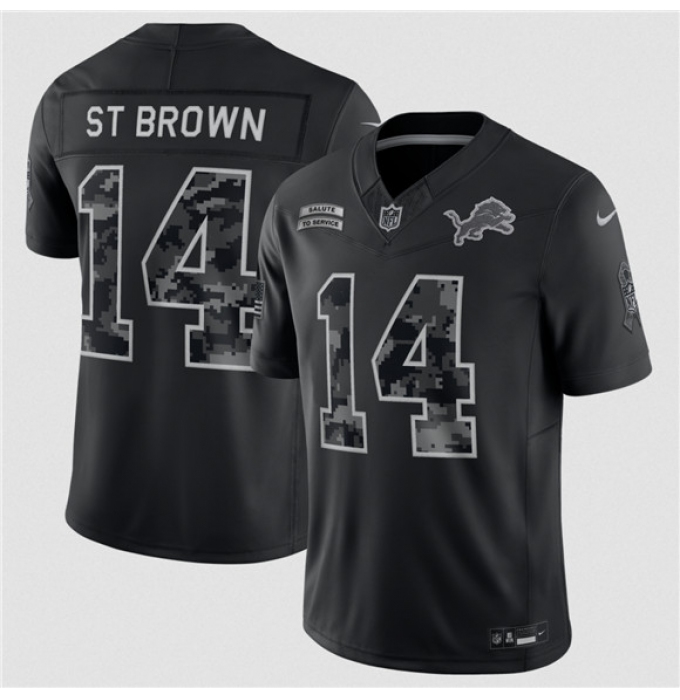 Men's Detroit Lions #14 Amon-Ra St. Brown Black F.U.S.E. 2026 Salute to Service Limited Football Stitched Jersey