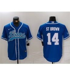Men's Detroit Lions #14 Amon-Ra St. Brown Blue Cool Base Stitched Baseball Jersey