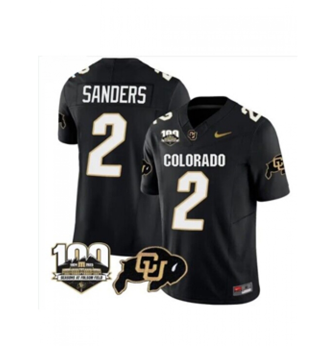 Men's Colorado Buffaloes #2 Sanders Black Vapor Stitched Jersey - 100th Seasons At Folsom Field