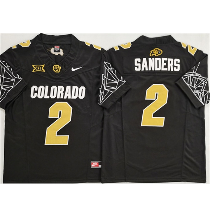 Men's Colorado Buffaloes #2 Shadeur Sanders Black With XII 2025 F.U.S.E. Stitched Football Jersey