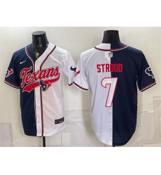 Men's Houston Texans #7 C.J. Stroud Navy White Split With Cool Base Stitched Baseball Jersey