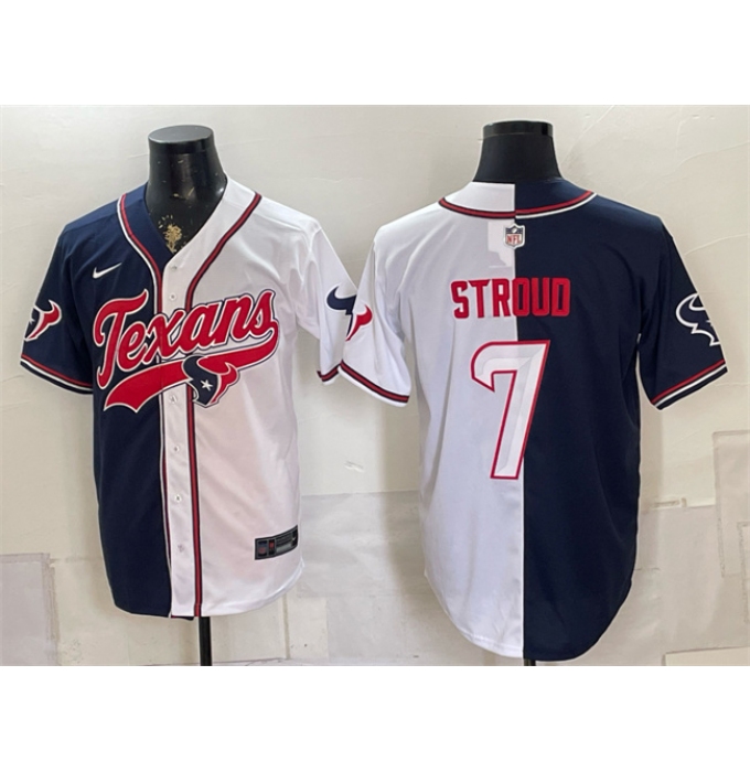 Men's Houston Texans #7 C.J. Stroud Navy White Split With Cool Base Stitched Baseball Jersey