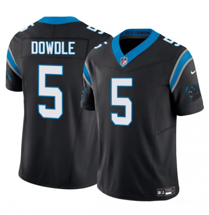 Men's Carolina Panthers #5 Rico Dowdle Black 2025 F.U.S.E. Vapor Limited Football Stitched Jersey