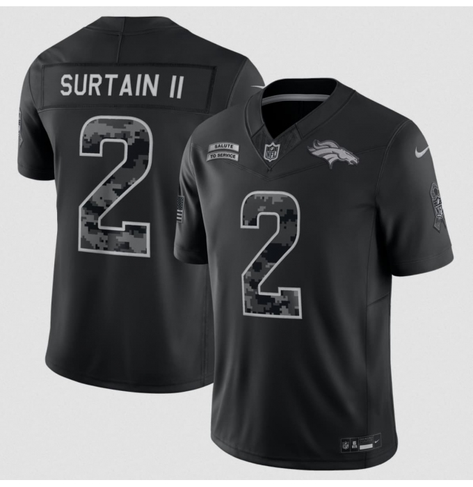 Men's Denver Broncos #2 Pat Surtain II Black 2026 F.U.S.E. Salute to Service Limited Stitched Football Stitched Jersey