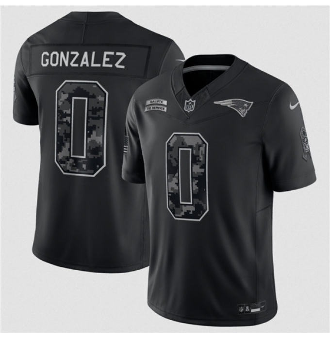 Men's New England Patriots #0 Christian Gonzalez Black 2026 Salute to Service Limited Football Stitched Jersey