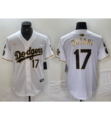 Mens Los Angeles Dodgers #17 Shohei Ohtani Number White Gold Fashion Stitched Cool Base Limited Jersey