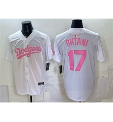 Men's Los Angeles Dodgers #17 Shohei Ohtani White Pink Vapor Limited Stitched Baseball Jersey