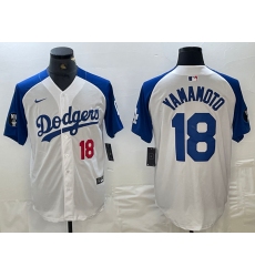 Men's Los Angeles Dodgers #18 Yoshinobu Yamamoto Number White Blue Fashion Stitched Cool Base Limited Jersey