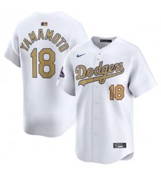 Men's Los Angeles Dodgers #18 Yoshinobu Yamamoto White 2025 Gold Collection Limited Stitched Baseball Jersey