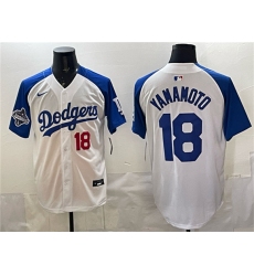 Men's Los Angeles Dodgers #18 Yoshinobu Yamamoto White Royal 2025 World Series Limited Stitched Baseball Jersey