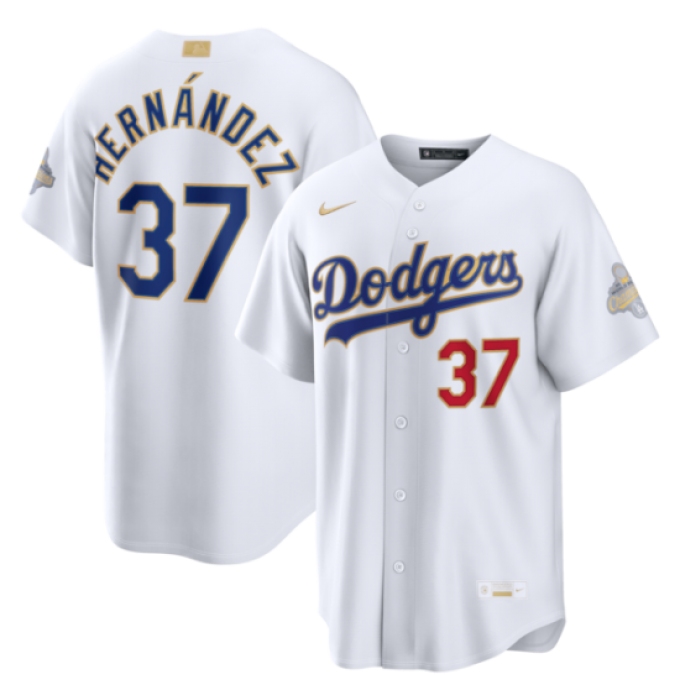 Men's Los Angeles Dodgers #37 Teoscar Hernández Nike White 2026 Gold Collection Stadium Jersey
