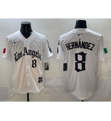 Men's Los Angeles Dodgers #8 Enrique Hernández White Mexico 2025 LA Gothic Style With Fernando Vapor Premier Limited Stitched Baseball Jersey