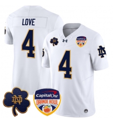 Men's Notre Dame Fighting Irish #4 Jeremiyah Love White F.U.S.E. 2024 Orange Bowl Limited Stitched Football Jersey