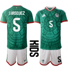 Youth Mexico #5 J.UASQUEZ National Team FIFA x World Cup 2026 Home Green On Field Kids Jersey