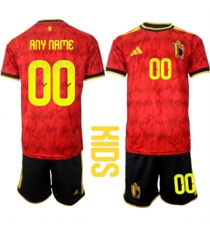 Youth Belgium Custom Any Name And Number National Team FIFA x World Cup 2026 Home Red On Field Kids Jersey