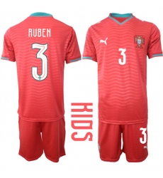Youth Portugal #3 RUBEN National Team FIFA x World Cup 2026 Home Red On Eusebio special edition Kids Jersey