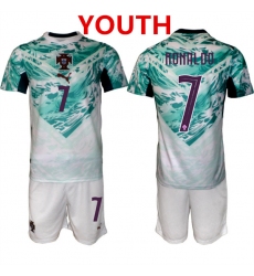 Youth Portugal Team #7 Cristiano Ronaldo Green 2026 World Cup Away Soccer Jersey Suit