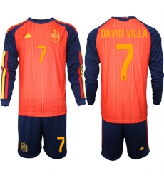 Men's Spain #7 DAVID VILLA National Team FIFA x World Cup 2026 Long Sleeve Home Red On Field Jerseys