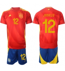 Men's Spain Team #12 Joselu 2024-25 Red Home Soccer Jersey Suit