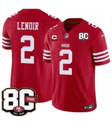 Men's San Francisco 49ers #2 Deommodore Lenoir Red 2026 F.U.S.E. With 80th Anniversary & 2-Star C Vapor Untouchable Limited Stitched Football Jersey
