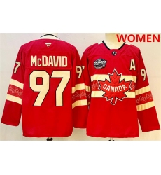 Women's Canada #97 Connor McDavid Red 2025 4 Nations Face-Off Premium With A Stitched Jersey