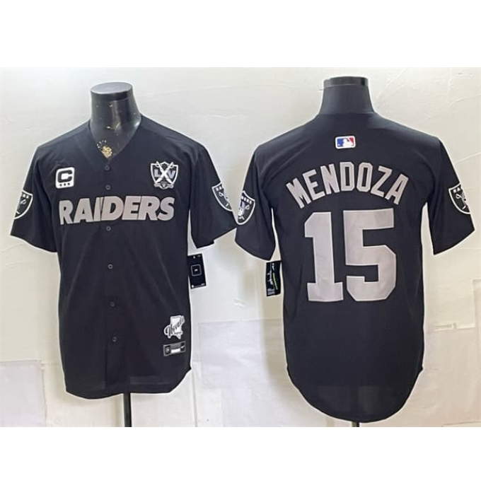 Men's Las Vegas Raiders #15 Fernando Mendoza Black With 3-Star C Nevada Silver Stat And 65th Anniversary Stitched Football Jersey