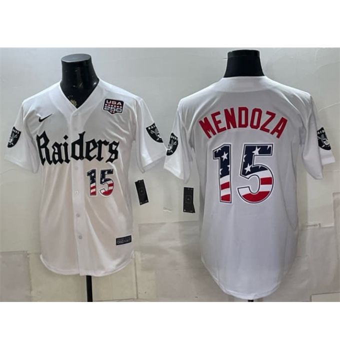 Men's Las Vegas Raiders #15 Fernando Mendoza White USA 250 Fourth of July 'Gothic Sin City Shadows Edition' Vapor Limited Stitched Baseball Jersey