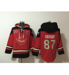 Men's Team Canada #87 Sidney Crosby Red Black Ageless Must-Have Lace-Up Pullover Hoodie